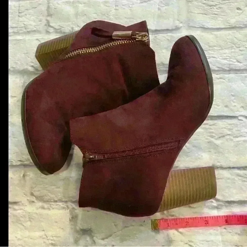 APT 9 Womens Burgundy Suede Ankle Boots Chunky Heel Side Zip Fashion Size 7‎